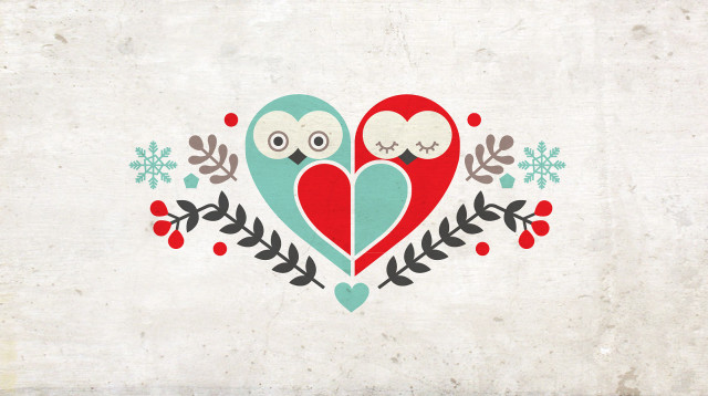 Owls heart leaves snowflakes couple free wallpaper for desktop - medium preview image