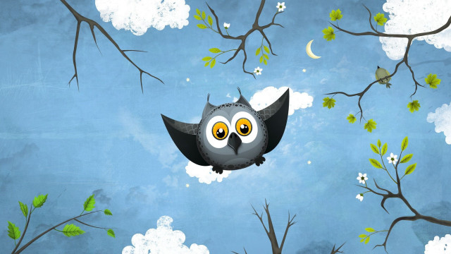 Owl flying moon trees leaves free wallpaper for desktop - medium preview image