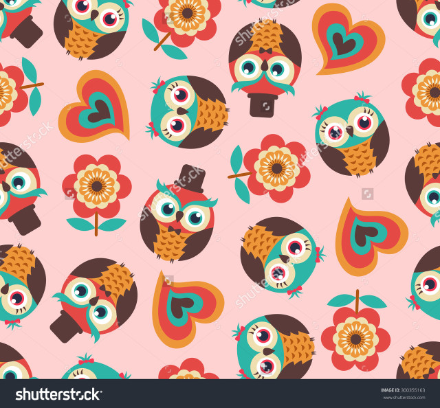 Colorful owl heart pattern pink free wallpaper for tablet - medium preview image