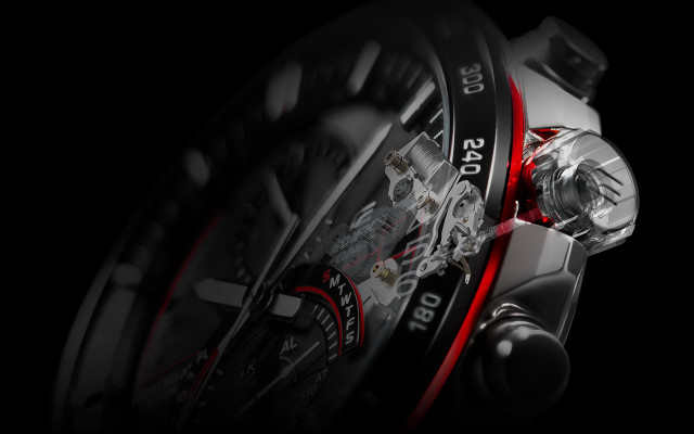 Watch closeup red accents photorealism free wallpaper for desktop - medium preview image