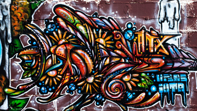 Graffiti wall fish building blue free wallpaper for desktop - medium preview image
