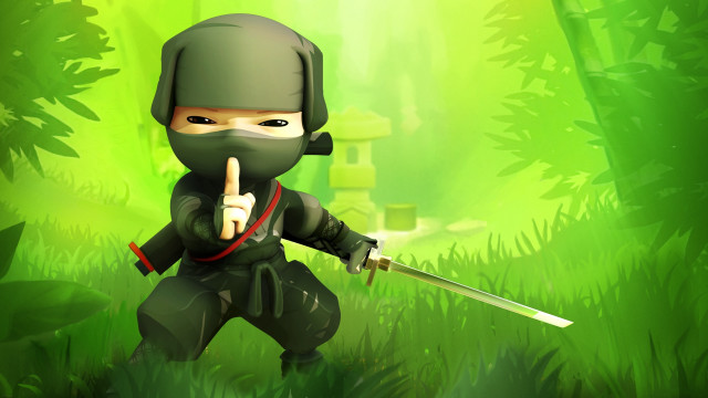 Cartoon ninja pointing knife green free wallpaper for desktop - medium preview image