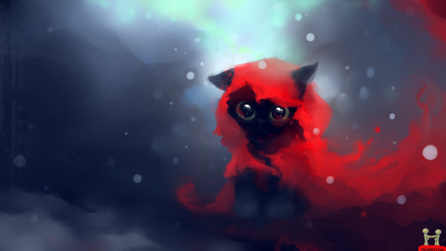 Red cat big eyes snow free wallpaper for desktop - medium preview image