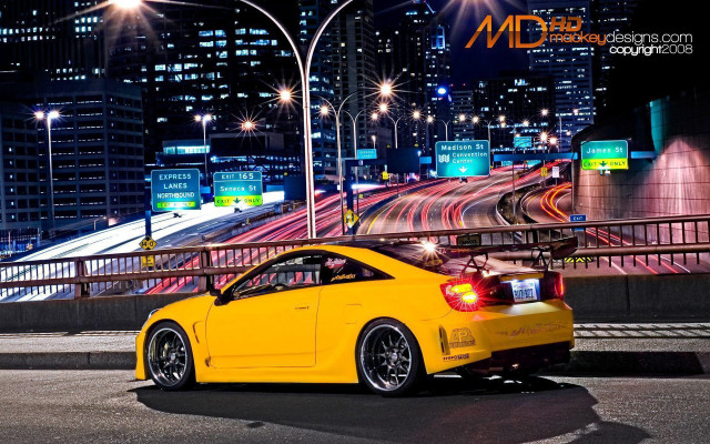 Yellow sports car night road #2 free wallpaper for desktop - medium preview image