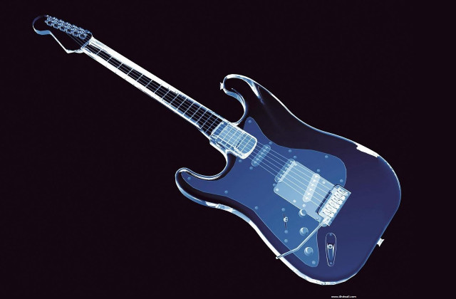 Blue guitar black background holography free wallpaper for desktop - medium preview image