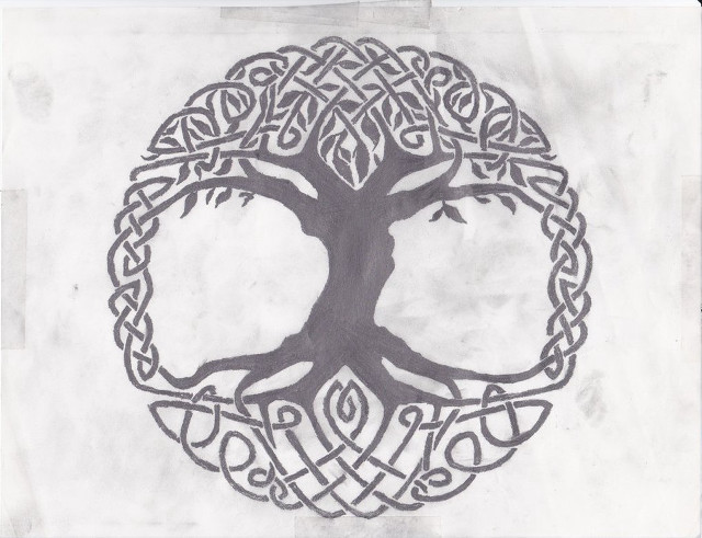 Tree knot leaves drawing roots free wallpaper for desktop - medium preview image