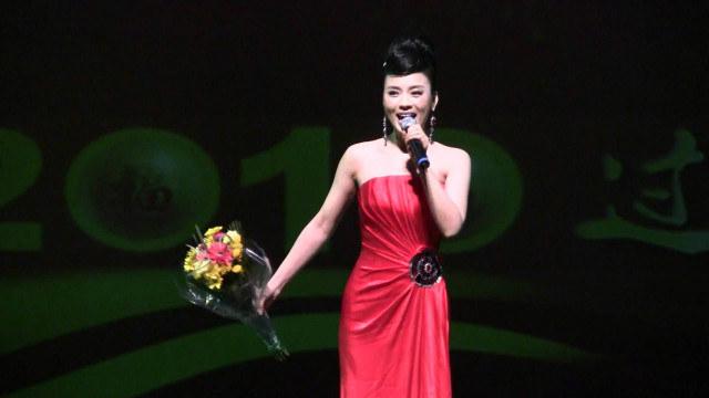 Woman red dress bouquet microphone free wallpaper for desktop - medium preview image