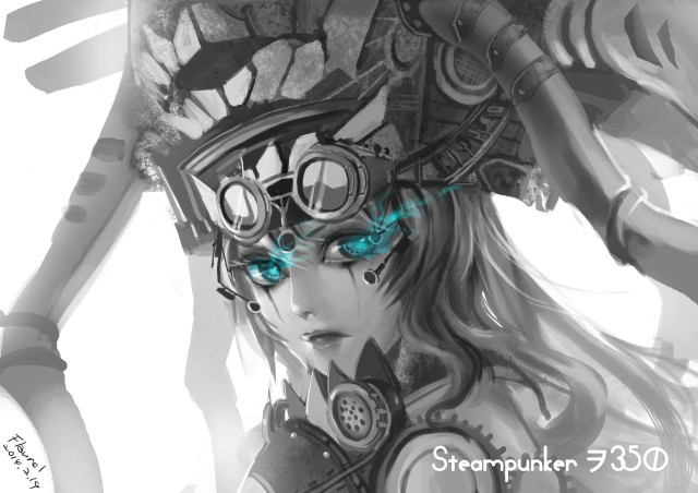 Steampunk woman helmet goggles face free wallpaper for desktop - medium preview image