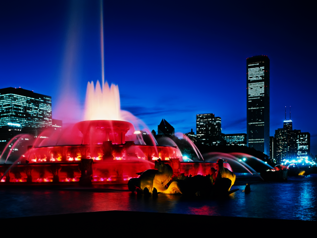 Cherryl fountain cityscape night skyline free wallpaper for desktop - medium preview image