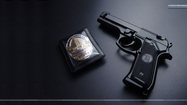 Gun badge table black background free wallpaper for desktop - medium preview image