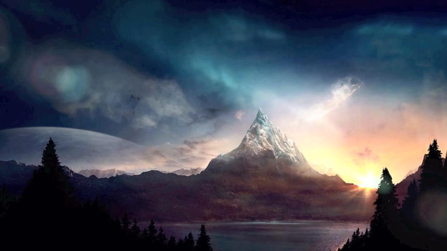 Mountain lake trees foreground sky #2 free wallpaper for desktop - medium preview image