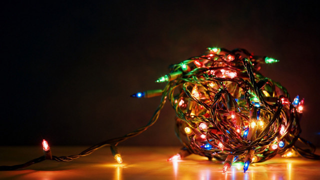 Christmas lights ball black background free wallpaper for desktop - medium preview image