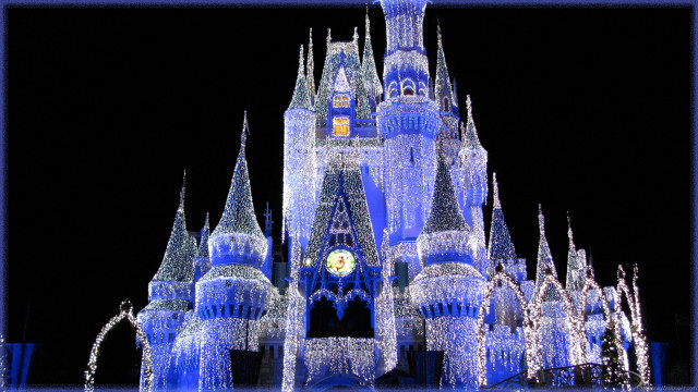 Castle clock night lights snow free wallpaper for desktop - medium preview image