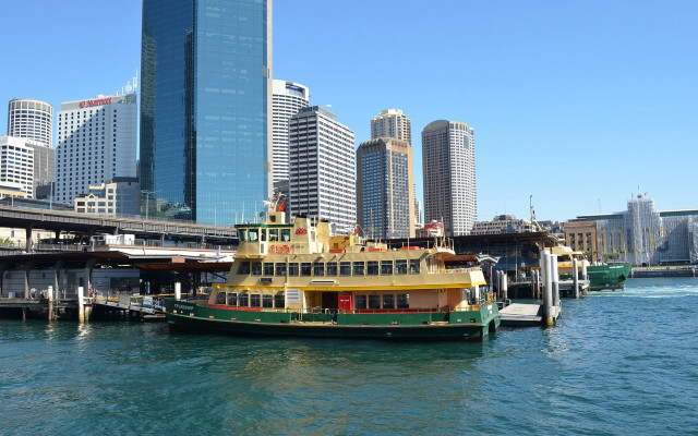 Ferry boat docked water city free wallpaper for desktop - medium preview image