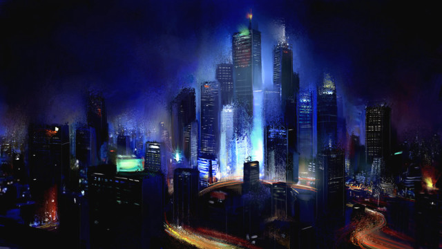 City night lights traffic painting free wallpaper for desktop - medium preview image