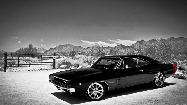 Black white car desert mountains #2 free wallpaper for desktop - medium preview image