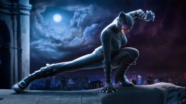 Woman cat suit posing ledge free wallpaper for desktop - medium preview image