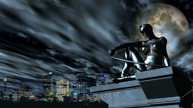 Gothic statue city night fullmoon free wallpaper for desktop - medium preview image