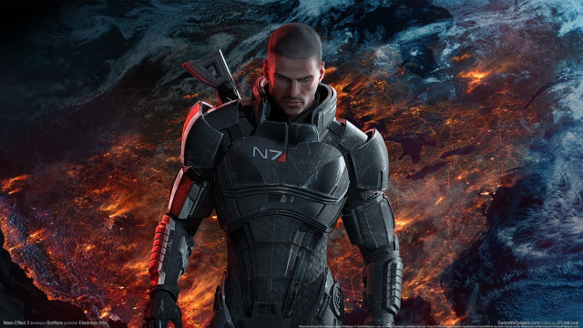 Futuristic man suit fire earth free wallpaper for desktop - medium preview image