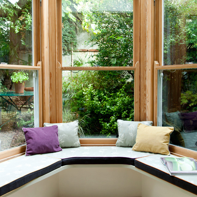 Corner window seat garden view free wallpaper for tablet - medium preview image