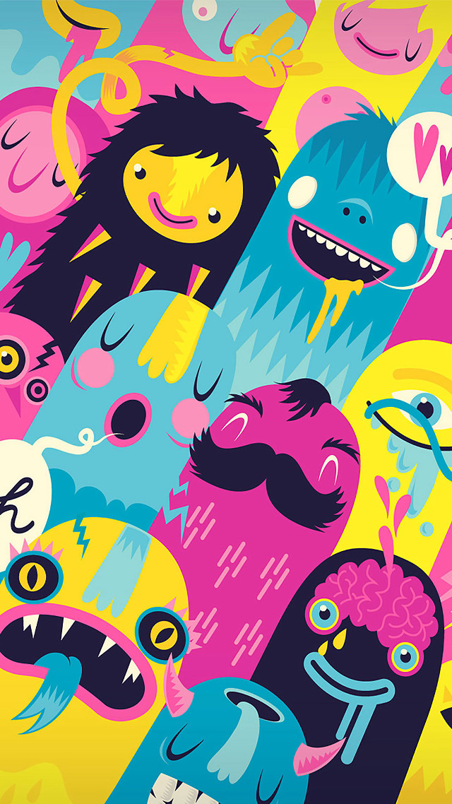 Cartoon monsters faces mouths yellow free wallpaper for mobile - medium preview image