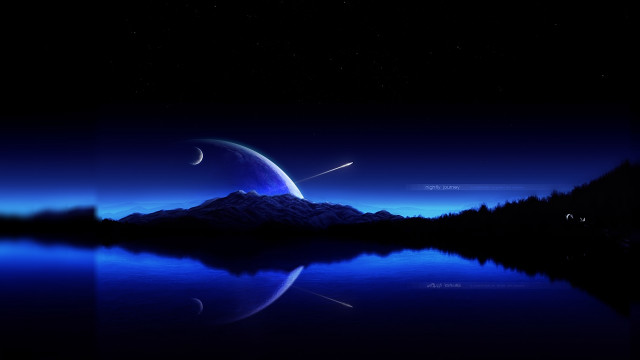 Night mountain lake crescent moon free wallpaper for desktop - medium preview image