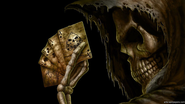 Skeleton holding card skull arm #4 free wallpaper for desktop - medium preview image