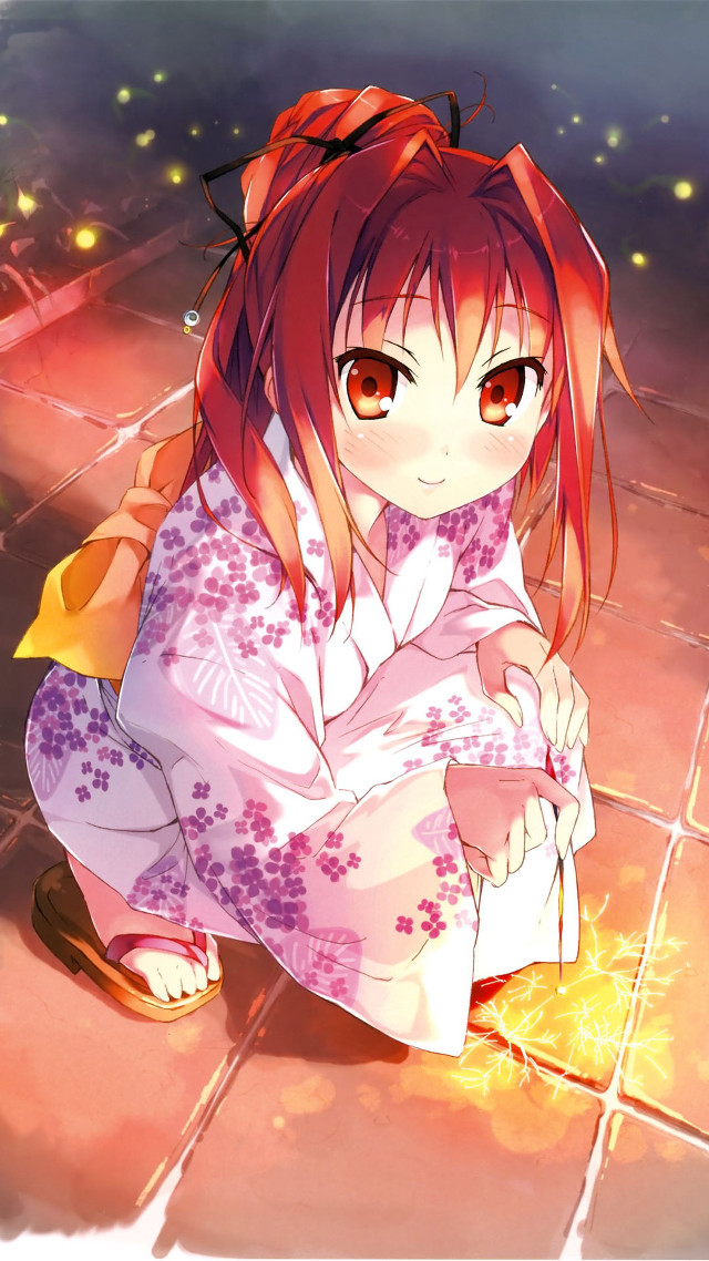 Girl kimono tile floor fire free wallpaper for mobile - medium preview image