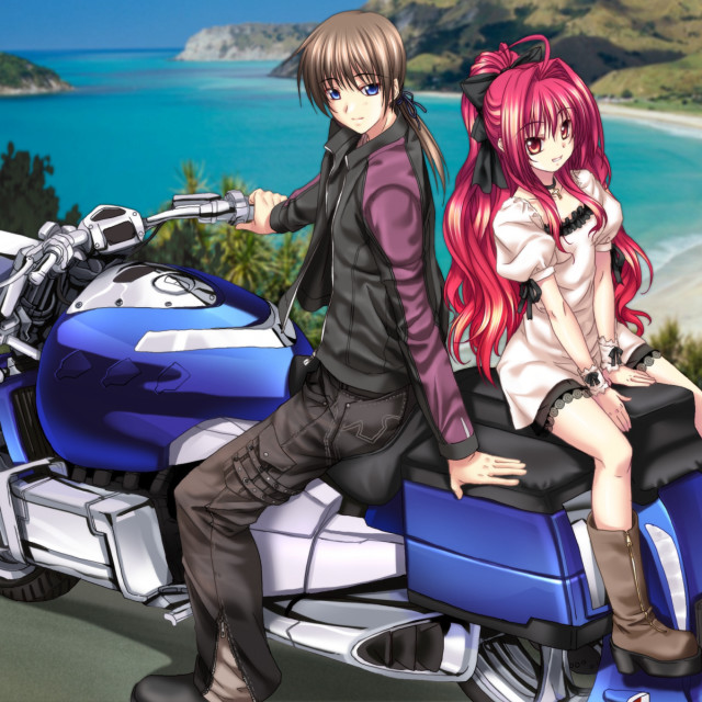 Man woman motorcycle ocean beach free wallpaper for tablet - medium preview image