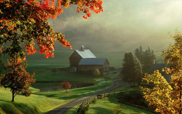 Farm road barn distant white free wallpaper for desktop - medium preview image