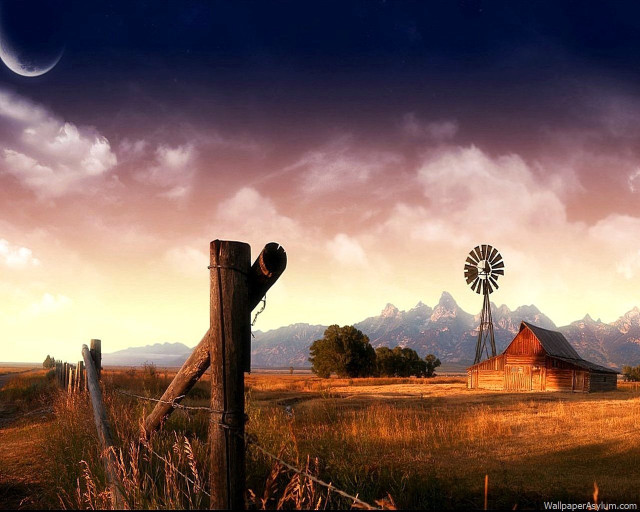 Barn windmill field full moon free wallpaper for desktop - medium preview image