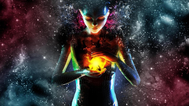 Woman holding glowing ball space free wallpaper for desktop - medium preview image