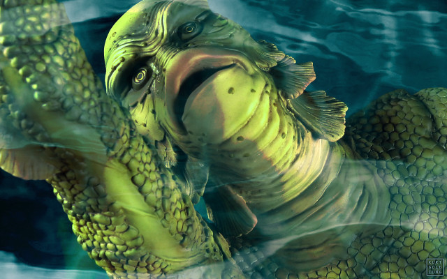 Large fish open mouth wave free wallpaper for desktop - medium preview image