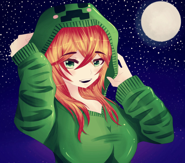 Girl green sweater hat anime free wallpaper for tablet - medium preview image