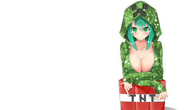 Green haired girl hoodie red free wallpaper for desktop - medium preview image
