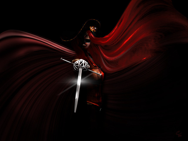 Woman red cape sword cloak free wallpaper for desktop - medium preview image