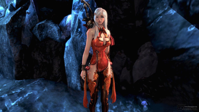 Woman red outfit cave sword free wallpaper for desktop - medium preview image