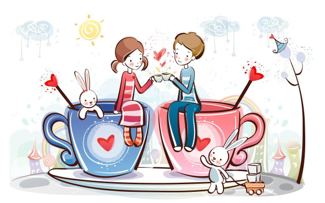 Couple coffee cup bunny rabbits free wallpaper for desktop - medium preview image