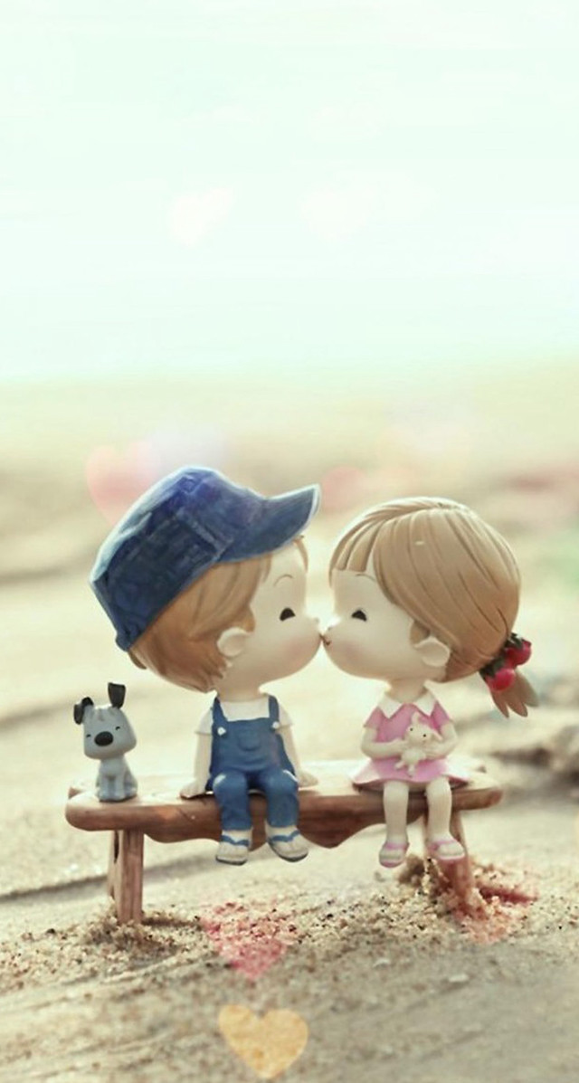Couple figurines bench beach dog free wallpaper for mobile - medium preview image
