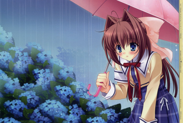 Girl holding umbrella rain blue free wallpaper for desktop - medium preview image