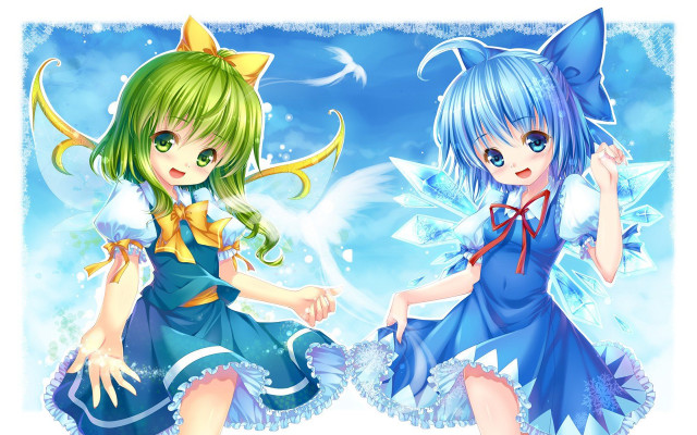 Anime girls blue green outfits free wallpaper for desktop - medium preview image
