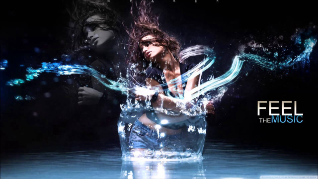 Woman blue dress glass water free wallpaper for desktop - medium preview image