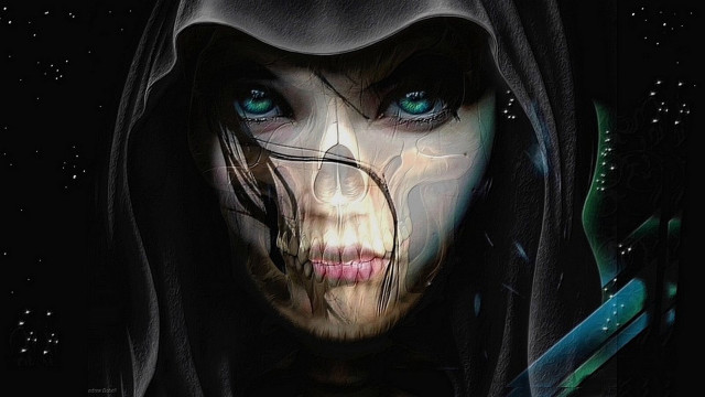 Woman blue eyes hoodie knife free wallpaper for desktop - medium preview image