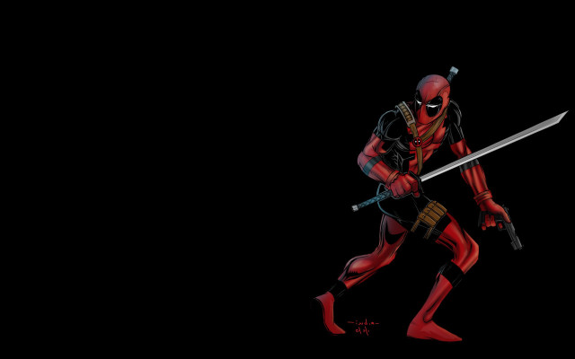Deadpool character sword dark room free wallpaper for desktop - medium preview image