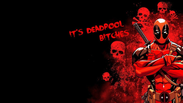 Deadpool gun skulls background caption free wallpaper for desktop - medium preview image