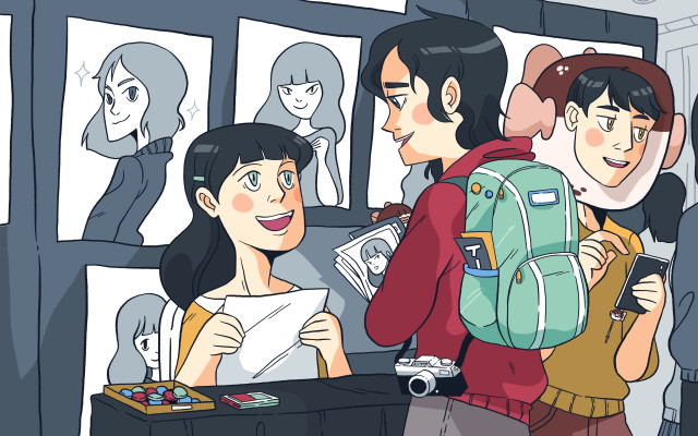 Group people counter backpack man free wallpaper for desktop - medium preview image