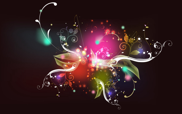 Colorful flower swirls bubbles black free wallpaper for desktop - medium preview image