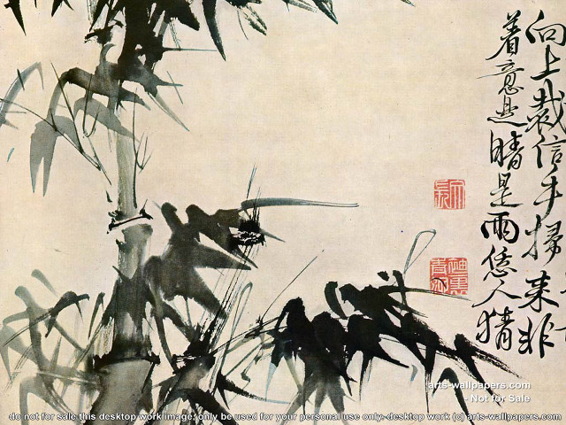 Bamboo bird abstract painting silhouette free wallpaper for desktop - medium preview image