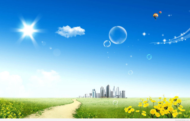 Sunny day path flowers city free wallpaper for desktop - medium preview image