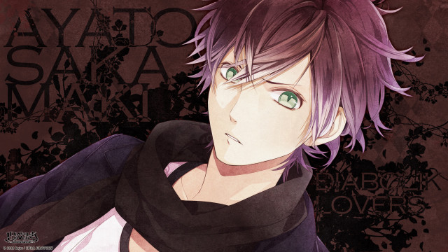 Purple haired man green eyes free wallpaper for desktop - medium preview image